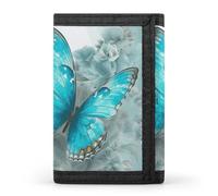 LLUTSNTH Witch Prayed Trifold Wallet for Men - Slim 8 Card Slots, Zipper Coin Purse Money Clip, Cash Compartment, Light Blue Butterfly, One Size, Modern