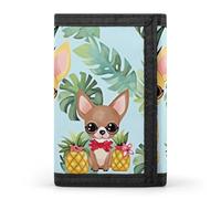 LLUTSNTH Witch Prayed Trifold Wallet for Men - Slim 8 Card Slots, Zipper Coin Purse Money Clip, Cash Compartment, Chihuahua Dog Pineapple, One Size, Modern