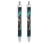 LLUTSNTH Wolf Under The Starry Sky Ballpoint Pens Black Medium Point 0.55mm Ball Point Pen Retractable Office Pens with Super Soft Grip Writing Ink Pen for Men Women 2 PCS