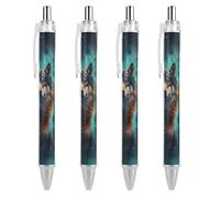 LLUTSNTH Wolf Under The Starry Sky Ballpoint Pens Black Medium Point 0.55mm Ball Point Pen Retractable Office Pens with Super Soft Grip Writing Ink Pen for Men Women 4 PCS