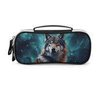 LLUTSNTH Wolf Under The Starry Sky Pencil Case - Large Capacity Pencil Pouch Aesthetic Makeup Bag with Zipper Leather And Handle Design Pen Bag for Stationery, Art Supplies, Travel Essentials