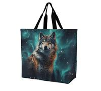 LLUTSNTH Wolf Under The Starry Sky Shopping Bag for Women Tote Bag Beach Bags Shoulder Bags for Groceries Travel