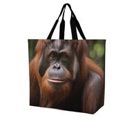 LLUTSNTH Wolf Under The Starry Sky Shopping Bag for Women Tote Bag Beach Bags Shoulder Bags for Groceries Travel, Orangutan Taking Photo, 40x40x16cm