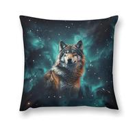 LLUTSNTH Wolf Under The Starry Sky Throw Pillow Cover 12 "x12, Cute Cushion Cover Decorative Pillow Case with Invisible Zipper - Plush Farmhouse Fall Decor Pillowcase for Couch, Sofa, Bedroom
