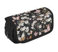 LLUTSNTH Women's Day Greeting Card 2 Compartments Pencil Case Makeup Bag | Large Capacity Polyester Pencil Pouch with Handle | Toiletry & Cosmetic Bag Organizer for Travel Office, Various butterflies