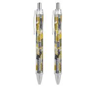 LLUTSNTH Yellow Gray Abstract Art Painting Ballpoint Pens Black Medium Point 0.55mm Ball Point Pen Retractable Office Pens with Super Soft Grip Writing Ink Pen for Men Women 2 PCS