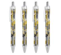 LLUTSNTH Yellow Gray Abstract Art Painting Ballpoint Pens Black Medium Point 0.55mm Ball Point Pen Retractable Office Pens with Super Soft Grip Writing Ink Pen for Men Women 4 PCS