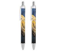 LLUTSNTH Yellow Snowy Owl Ballpoint Pens Black Medium Point 0.55mm Ball Point Pen Retractable Office Pens with Super Soft Grip Writing Ink Pen for Men Women 2 PCS