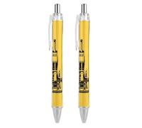 LLUTSNTH Yellow Steam Train Ballpoint Pens Black Medium Point 0.55mm Ball Point Pen Retractable Office Pens with Super Soft Grip Writing Ink Pen for Men Women 2 PCS