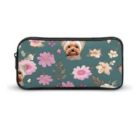 LLUTSNTH Yorkie Floral Pattern Pencil Case - Large Capacity Pencil Pouch Aesthetic Makeup Bag with Zipper for Stationery, Art Supplies, Travel Essentials