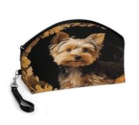 LLUTSNTH Yorkshire Terrier in The Cave Travel Makeup Bag, Large Capacity Cosmetic Bag for Women, Waterproof PU Leather, Curved Portable Toiletry Bag for Skincare, Brushes & Travel Essentials