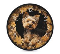 LLUTSNTH Yorkshire Terrier in The Cave Wall Clock Vintage Round Clocks Silent Non Ticking Clock Personalized Pattern Modern Clocks for Home Office Decoration 10 Inch