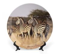 LLUTSNTH Zebras On South Africa Ceramic Decorative Plate Boho Bone China Decorative Plate with Display Stand Wall Hanging Ornament Plates for Kitchen Dining Room Wine Cabinet Home Décor 10inch