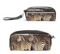 LLUTSNTH Zebras On South Africa Pencil Case - Large Capacity Pen Pouch Aesthetic Makeup Bag with Zipper Leather Pencil Bag for Stationery, Art Supplies, Travel Essentials