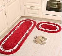 LLWYH Bath Mat 2 Pack Oval Rose Kitchen Bathroom Absorbent Non-slip Floor Mat Bedroom Living Room Carpet 40×60+45×125cm red