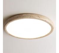 LLXDFUU Dimmable Semi Flush Mount Ceiling Lamp With Remote Control Bedroom Modern Yellow Travertine Flush Mount Ceiling Light For Living Room 38W Retro Minimalist Natural Stone Ceiling Chandelier