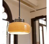 LLXDFUU Durable Nordic Medieval Amber Glass Pendant Light Retractable Wabi Sabi Style Ceiling Hanging Lamp Solid Wood Restaurant Pendant Lamp Retro Kitchen Island Chandelier For Bedroom Bedside Study