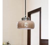 LLXDFUU Durable Nordic Medieval Amber Glass Pendant Light Retractable Wabi Sabi Style Ceiling Hanging Lamp Solid Wood Restaurant Pendant Lamp Retro Kitchen Island Chandelier For Bedroom Bedside Study