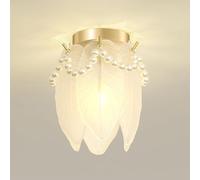 LLXDFUU Kitchen Glass Ceiling Lamp With Pearl Chain Art Decor 20cm French Luxury Pearl Feather Glass Chandelier Semi Flush Mount Ceiling Light Fixture Leaves Chandelier For Girls Bedroom Living Room