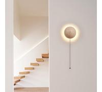 LLXDFUU Yellow Travertine Wall Lamp Creative Natural Pull Chain Switch Wall Lighting Fixture Wabi-Sabi Stone Wall Sconce Modern LED Bedside 3000K Bedside Living Room Wall Light Retro Decorative