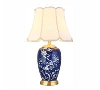 LLXTJJY Modern Chinese Desktop Light Table Lamp All Copper Ceramics Bedroom Bedside Lamp Fabric Lampshade Desk Lamp
