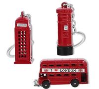 LLXUANKK 3 PCS London Souvenir Keychain Set - British Red Bus, Telephone Booth, and Mailbox Keychains, 3D British Landmark Keychain for Bags, Backpacks, and Collections