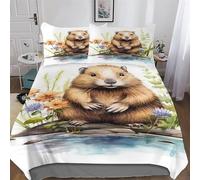 LLXXHH Beaver Duvet Cover Set 2 Pieces, Bedding Comforter Cover with Pillowcases Soft Microfiber Quilt Cover for Boys Girls Kids Single(135x200cm)