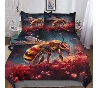 LLXXHH Bee Duvet Cover Set, Bedding Linen Set, Soft Comforter Cover 2 Pieces, Quilt Cover with Pillowcase for Kids Adult Single(135x200cm)