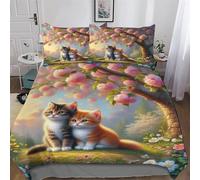 LLXXHH Cat Bedding Set Duvet Cover with Pillowcase Soft Microfiber Comforter Cover 3pcs For Boys, Girls And Teenagers Single(135x200cm)