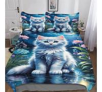 LLXXHH Cat Duvet Cover Set 3D Bedding Set Microfiber Comforter Cover 3pcs with Pillow Shams, Soft Quilt Covers for Kids Adult Double (200x200cm)