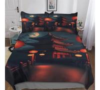 LLXXHH Chinese Lantern Duvet Cover Set with Pillowcases Printed Bedding Set Comforter Cover 2 Pieces Soft Microfiber Quilt Cover Single(135x200cm)