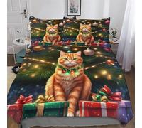 LLXXHH Christmas Cat Soft Microfiber Duvet Cover with Pillowcases Comforter Cove Polyester Quilt Covers for Adults Teenager Kids Bedding Double (200x200cm)