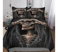 LLXXHH Gothic, Skeleton Duvet Cover Set with Pillowcases Printed Bedding Set Comforter Cover 3 Pieces Soft Microfiber Quilt Cover Double (200x200cm)