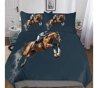 LLXXHH Horse Racing Duvet Cover Print Bedding Comforter Cover for Boys And Girls Soft Microfiber Quilt Cover 3 Piece with Pillowcase King(220x240cm)