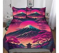 LLXXHH Japanese Cherry Blossoms Duvet Cover Set with Pillowcases Printed Bedding Set Comforter Cover 3 Pieces Soft Microfiber Quilt Cover Double (200x200cm)
