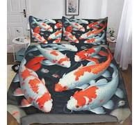 LLXXHH Koi Fish Duvet Cover Bedding Set Bedspread Cover with Pillowcase Microfiber Quilt Cover Soft 3 Piece Set For Boys Girls King(220x240cm)