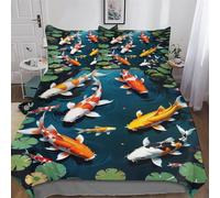 LLXXHH Koi Fish Duvet Cover Set 2 PCs Soft Quilt Cover Microfiber Bedding Set with Pillowcase for Kids Adult Comforter Cover Single(135x200cm)