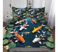 LLXXHH Koi Fish Duvet Cover Set Microfibre Soft Quilt Covers 3 Pieces Bedding Cover with Pillowcase For Boys, Girls And Teenagers Double (200x200cm)