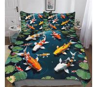 LLXXHH Koi Fish Duvet Cover Set with Pillowcases Soft Quilt Covers Microfiber Bedding For Boys Girls And Teenagers Comforter Cover King(220x240cm)