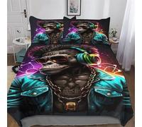 LLXXHH Monkey Dj Duvet Cover 2PCs, 3D Bedding Sets Microfiber Quilt Cover with Pillowcase, For Adult Girls Boys Comforter Cover Single(135x200cm)