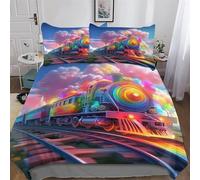 LLXXHH Rainbow Train Soft Microfiber Duvet Cover with Pillowcases Comforter Cove Polyester Quilt Covers for Adults Teenager Kids Bedding Single(135x200cm)
