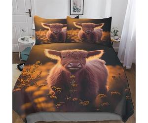 LLXXHH Scottish Highland Cows Duvet Cover Set Microfibre Soft Quilt Covers Easy Care Cover Bedding Sets with Pillowcase for Teen Adult Kids Double (200x200cm)