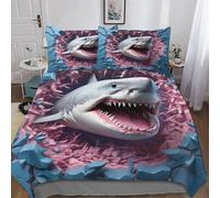 LLXXHH Shark Bedding Set for Girls Boys Adults Comforter Cover Soft Duvet Cover 2 PCs Set Microfiber Quilt Cover Single(135x200cm)