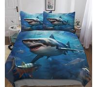 LLXXHH Shark Bedding Sets with Pillowcase Soft Duvet Cover Microfiber 3Pcs Set Quilt Cover for Kids Youth Adult Comforter Cover Double (200x200cm)