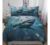 LLXXHH Shark Comforter Cover Bedding Set Kids Duvet Cover Bedspread Cover with Pillowcase Soft Quilt Cover for Youth And Adult King(220x240cm)