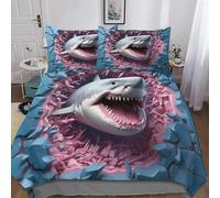 LLXXHH Shark Duvet Cover Microfiber Bedding Set 3pcs, 3D Quilt Cover&Pillowcase, Soft Comforter Cover for Men Woman Kids King(220x240cm)