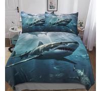 LLXXHH Shark Printed Duvet Cover Set for Boys Girls Kids Teens Bedding Soft Microfiber Bedspread Quilt Covers with Pillowcase Single(135x200cm)