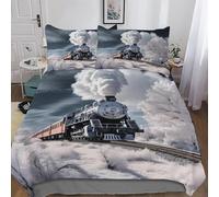 LLXXHH Steam Train Microfiber Duvet Cover Set 2 PCs Polyester Quilt Cover Bedding Set With Pillow For Boys Girls Comforter Cover Single(135x200cm)