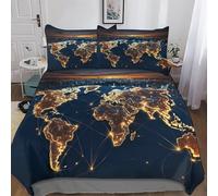 LLXXHH World Map Bedding Set Duvet Cover with Pillowcase Soft Microfiber 3D Quilt Cover 3 Pieces For Boys, Girls And Teenagers Double (200x200cm)