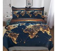 LLXXHH World Map Duvet Cover Set 2 PCs with Pillowcases Soft Microfiber Quilt Cover Bedding Sets for Kids Adult Comforter Cover Single(135x200cm)